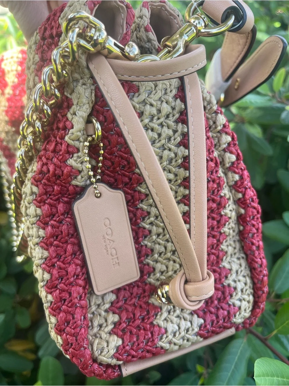 Coach Stripe Faye Bag with Leather Trim-CER31